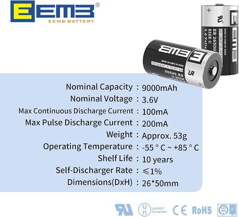 EEMB ER26500 3.6V 9000mAh C Size Non-Rechargeable Lithium Battery 4 Pack in Kuwait