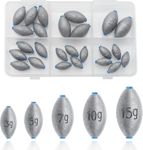 25Pcs 5 Size Egg Sinkers Lead Fishing Weights Sinkers Kit Slip Sinkers in Saudi Arabia