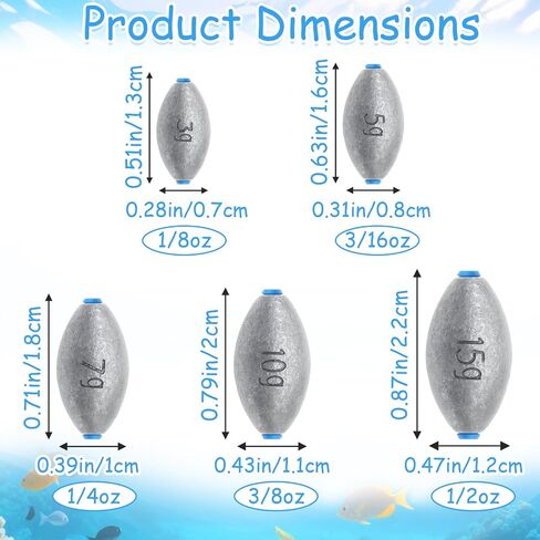 25Pcs 5 Size Egg Sinkers Lead Fishing Weights Sinkers Kit Slip Sinkers in Saudi Arabia