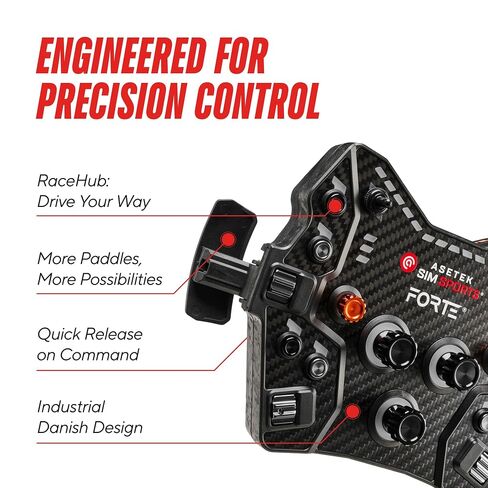 ASETEK Racing Forte GT Aluminum Button Box Bundle with 330 mm Round Comfort Plus+ Wheel Rim for Authentic Steering Feel and Versatile GT or Road Sim Racing in Kuwait