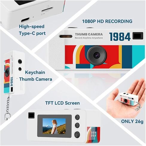 1080P Retro Mini Thumb Keychain Camera, Portable Flash Video Camcorder Support Memory Card for Daily Recording & Gift in Saudi Arabia