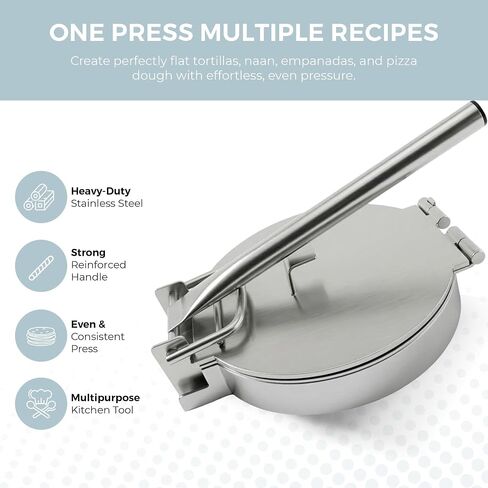 Alpha Living Large Stainless Steel Tortilla Press - Heavy Duty Round Tortilla Maker with Reinforced Handle Base - Manual Dough Press for Flour Tortillas, Naan, Empanadas, Flatbread, Pizza Dough in Saudi Arabia