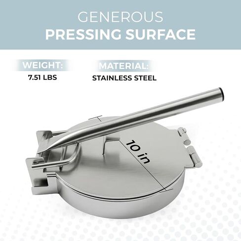 Alpha Living Large Stainless Steel Tortilla Press - Heavy Duty Round Tortilla Maker with Reinforced Handle Base - Manual Dough Press for Flour Tortillas, Naan, Empanadas, Flatbread, Pizza Dough in Saudi Arabia