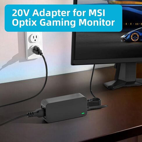 Power Adapter for MSI Monitor, 20V AC Adapter Compatible with MSI Optix G241V G241 G272 G24C6 G271 G274QPF G27C5 G32 3CB5 OPTIXG271 24"27" 32-inch Curved Gaming Monitors in Saudi Arabia