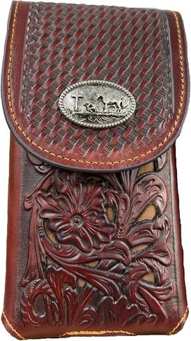 Texas West Men's Cowboy Small Leather Praying Cowboy Smartphone Holder Holster Cellphone Case in 2 Colors (Brown) in Saudi Arabia