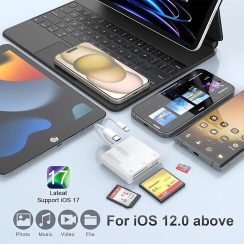 قارئ بطاقات SD/TF/CF لأجهزة iPhone/iPad، محول قارئ بطاقات ذاكرة 3 في 2 Lightning/USB C إلى SD/TF/CF، قارئ بطاقات iPhone لأجهزة iPhone/iPad/MacBook/Samsung، توصيل وتشغيل قارئ محول الكاميرا الرقمية in Kuwait