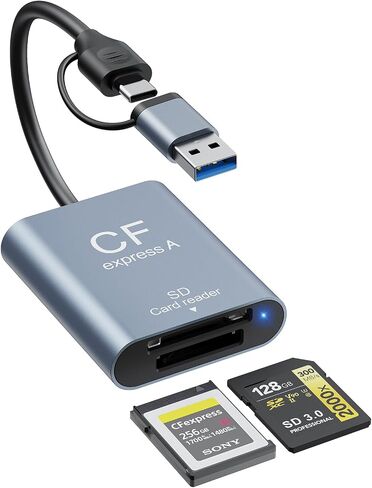 2-in-1 CFexpress Type A&SD Card Reader,USB3.2 Gen 2 10Gbps CFexpress Type A Memory Card Reader with USB-C + USB-A Cable,Dual-Slot CF Express Type A Reader Compatible with Windows,Mac Book,Google in Saudi Arabia