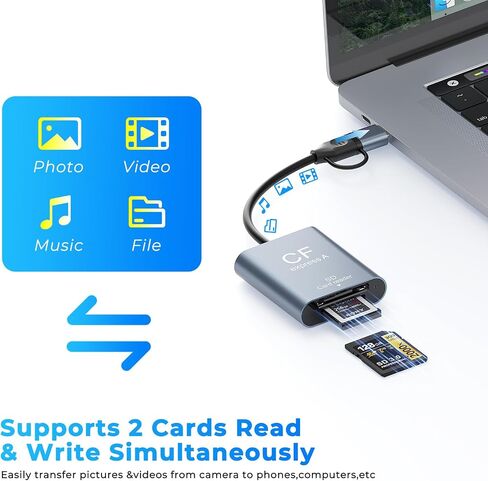 2-in-1 CFexpress Type A&SD Card Reader,USB3.2 Gen 2 10Gbps CFexpress Type A Memory Card Reader with USB-C + USB-A Cable,Dual-Slot CF Express Type A Reader Compatible with Windows,Mac Book,Google in Saudi Arabia