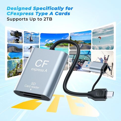 2-in-1 CFexpress Type A&SD Card Reader,USB3.2 Gen 2 10Gbps CFexpress Type A Memory Card Reader with USB-C + USB-A Cable,Dual-Slot CF Express Type A Reader Compatible with Windows,Mac Book,Google in Saudi Arabia