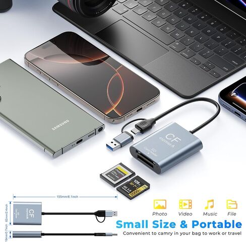 2-in-1 CFexpress Type A&SD Card Reader,USB3.2 Gen 2 10Gbps CFexpress Type A Memory Card Reader with USB-C + USB-A Cable,Dual-Slot CF Express Type A Reader Compatible with Windows,Mac Book,Google in Saudi Arabia