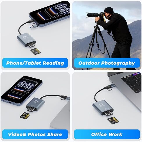 2-in-1 CFexpress Type A&SD Card Reader,USB3.2 Gen 2 10Gbps CFexpress Type A Memory Card Reader with USB-C + USB-A Cable,Dual-Slot CF Express Type A Reader Compatible with Windows,Mac Book,Google in Saudi Arabia