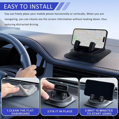 Dashboard Mobile Phone Holder, Car Phone Mount, 360 Degree Rotation Car Dashboard Cellphone Mount, Auto Accessories Self-Adhesive Non-Slip Navigation Fixing Holder Fit for Most Vehicles in Saudi Arabia