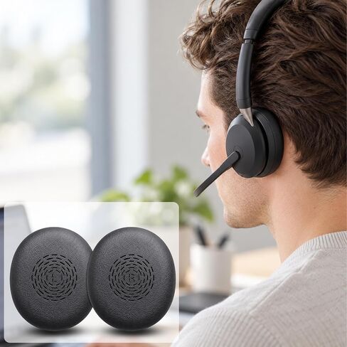Replacement Ear Pads for Jabra Evolve2 65 Flex(Do Not Fit Other Headphones) On-Ear Wireless Headphone, Ear Cups Cover, Soft Leather＆Memory Foam Headset Cushions-Black in Kuwait