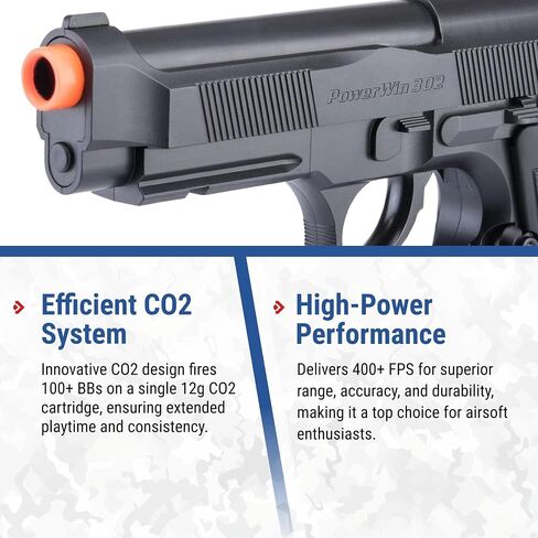 Evike Airsoft - Win Gun High Power M9 CO2 Powered Airsoft Gas Airsoft Pistol - Black in Saudi Arabia