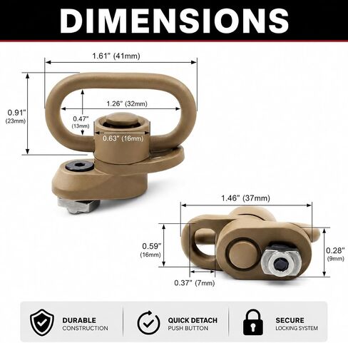 Gotical | 1.25 inch QD Swivel with Rail Attachment Set | Base fits Rail with Clever Hole for Snap Clip Hook | Durable in Saudi Arabia