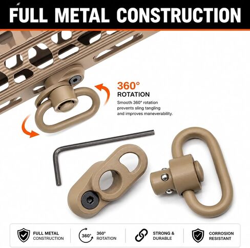 Gotical | 1.25 inch QD Swivel with Rail Attachment Set | Base fits Rail with Clever Hole for Snap Clip Hook | Durable in Saudi Arabia