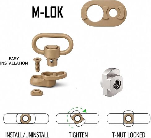 Gotical | 1.25 inch QD Swivel with Rail Attachment Set | Base fits Rail with Clever Hole for Snap Clip Hook | Durable in Saudi Arabia
