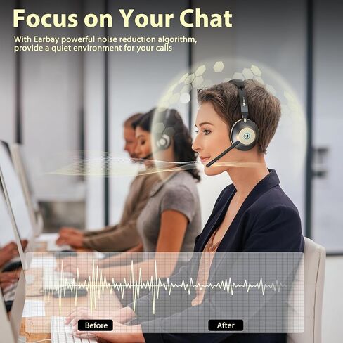 Wireless Headset, 5.3 Bluetooth Headset with Microphone Noise Canceling & USB Dongle, 50hrs Wireless Headphones with Mic Mute & Charge Dock for Call Laptop Computer Phone Teams Office Remote Work in Saudi Arabia