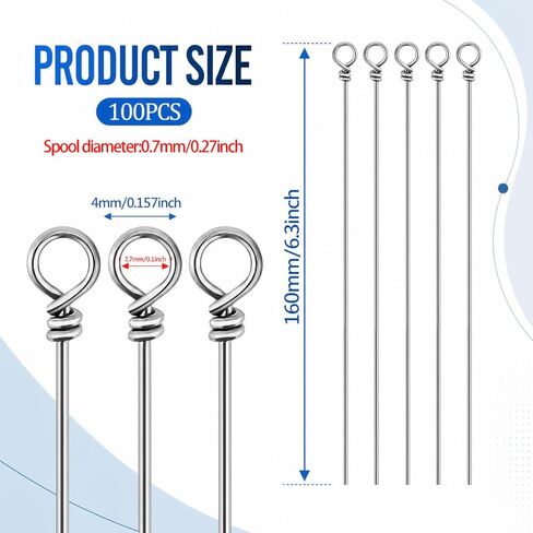 100 Pcs Spinnerbait Wire Stainless Steel Fishing Looped Spinner Shafts in Saudi Arabia