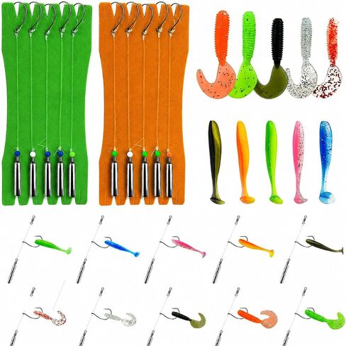 Drop Shot Rig Kit, Fishing Rigs 10 PCS Bass Fishing Rigs for Bass & Panfish, Includes Wacky Hooks(1#, 2#), Drop Shot Weights(1/8–3/8 oz), and 10 Lures in Saudi Arabia