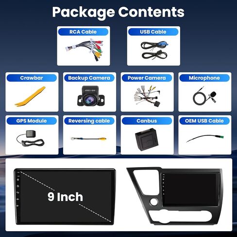 5GWiFi Car Radio for Honda Civic 2013 2014 2015: 9’’ 1280 * 800 Touchscreen Stereo with Wireless Carplay Android Auto Bluetooth GPS FM RDS SWC, Free Backup Camera in Saudi Arabia