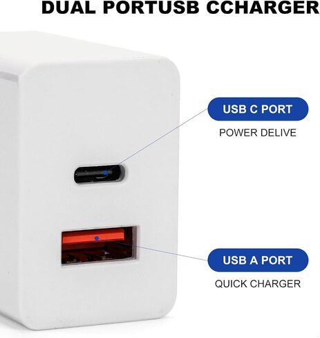 20W USB-C Wall Charger Block, USB-C and USB-ADual-Port Fast Charging，for 17 16 15 Plus/Pro Max,iPad, MacBook, Galaxy S25 S24 S23, Switch ... White in Saudi Arabia