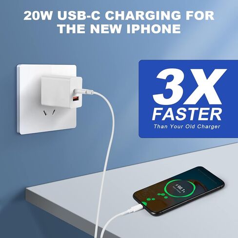 20W USB-C Wall Charger Block, USB-C and USB-ADual-Port Fast Charging，for 17 16 15 Plus/Pro Max,iPad, MacBook, Galaxy S25 S24 S23, Switch ... White in Saudi Arabia