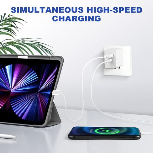20W USB-C Wall Charger Block, USB-C and USB-ADual-Port Fast Charging，for 17 16 15 Plus/Pro Max,iPad, MacBook, Galaxy S25 S24 S23, Switch ... White in Saudi Arabia