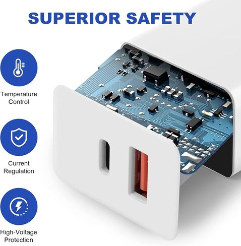 20W USB-C Wall Charger Block, USB-C and USB-ADual-Port Fast Charging，for 17 16 15 Plus/Pro Max,iPad, MacBook, Galaxy S25 S24 S23, Switch ... White in Saudi Arabia