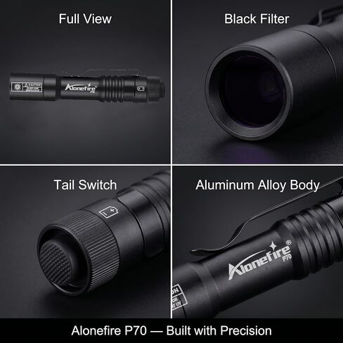 ALONEFIRE P70 Mini 365nm UV Flashlight, 3W Black Light with Black Filter in Saudi Arabia