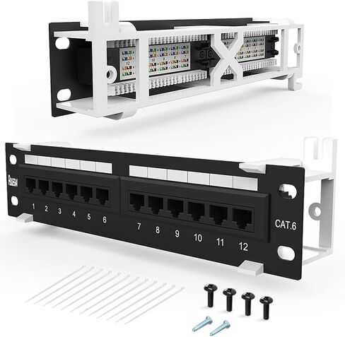 لوحة التصحيح 12 منفذ Cat6 【مدرجة في قائمة EC】 حامل جداري غير محمي يتضمن تركيب 89D عموديًا أو أفقيًا متوافقًا مع كابلات Cat5e وCat6 RJ45 (لوحة التصحيح CAT6) in Saudi Arabia