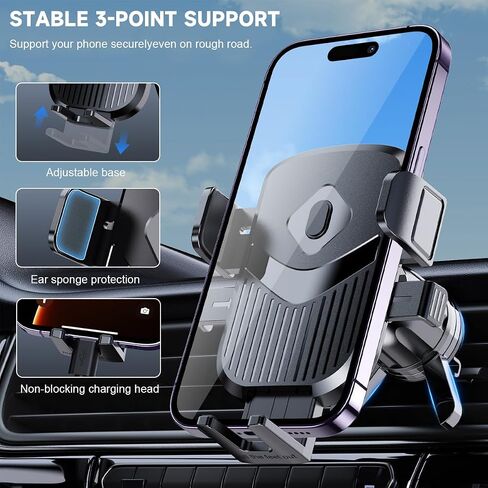 Car Phone Holder, 360 Degree Rotation Air Vent Mobile Phone Stand Cradle with Stable Hook Clamp, Hands-Free Automotive Interior Cellphone Mount, Universal for Most Smartphones in Kuwait