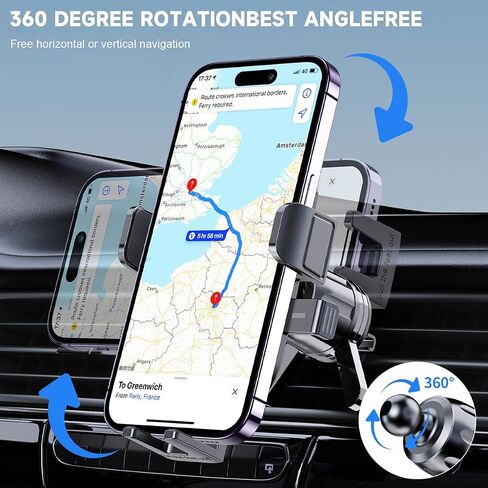 Car Phone Holder, 360 Degree Rotation Air Vent Mobile Phone Stand Cradle with Stable Hook Clamp, Hands-Free Automotive Interior Cellphone Mount, Universal for Most Smartphones in Kuwait