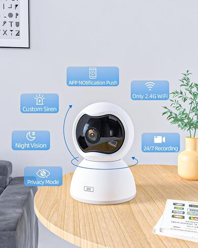 XIAOVV 2K Indoor Security Camera, Pet Camera with Phone App, 2.4GHz WiFi, 360 PTZ,Motion Detection, 2-Way Audio, Color Night Vision for Dog/Baby Monitor/Elder in Kuwait