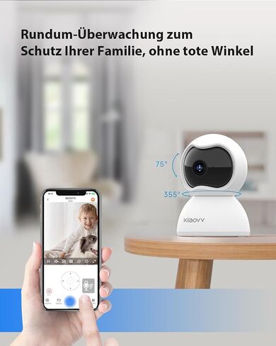 XIAOVV 2K Indoor Security Camera, Pet Camera with Phone App, 2.4GHz WiFi, 360 PTZ,Motion Detection, 2-Way Audio, Color Night Vision for Dog/Baby Monitor/Elder in Kuwait