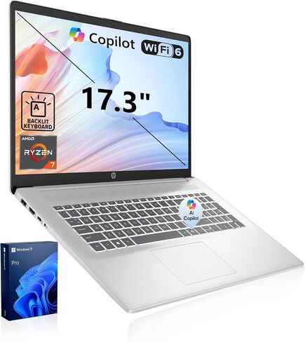 HP 17.3" FHD Premium Copilot AI Laptop, Ryzen 7 7730U, Long Battery Life PC in Kuwait