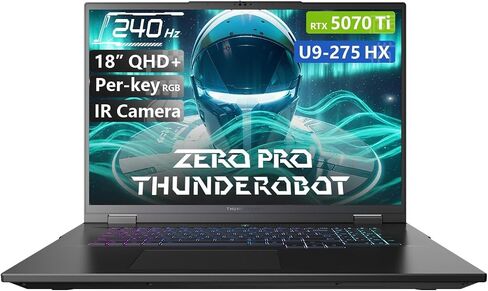 كمبيوتر محمول للألعاب Thunderobot Zero 18 Pro 5070 Ti، شاشة 18 بوصة QHD+ 240 هرتز Hummingbird، Core Ultra 9 275HX، GeForce RTX 5070 Ti، 32 جيجابايت DDR5، 2 تيرابايت SSD، لكل مفتاح RGB، كاميرا FHD IR، Wi-Fi 6E، Win 11 Home in Kuwait