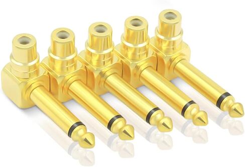 RCA to 1/4" Audio Adapter, 90 Degree 6.35mm Mono Plug Male to RCA Female Connectors (6Pack) in Kuwait