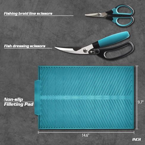 KNINE OUTDOORS Fish Fillet Knife Set Curved Flex 7 inch 9 inch Filet Knife for Filleting and Boning, Non-Slip Handles, Includes Fishing Braid Line Scissors, Fish Dressing Scissors, Filleting Pad in Kuwait