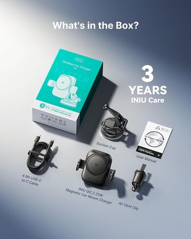 INIU MagSafe Car Mount Charger, Original Qi2.2 Certified 25W Fast Charging in Saudi Arabia