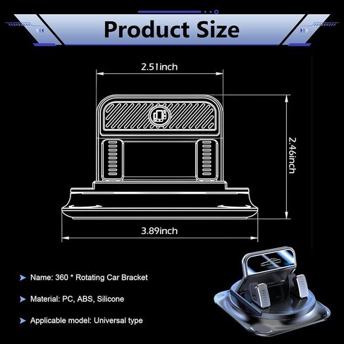 Car Dashboard Phone Holder, 360 Degrees Rotation Cell Phone Mount, Non-Slip Anti-Shake One-Handed Removal Placement Navigation Bracket, Universal for Most Cars (Black) in Kuwait