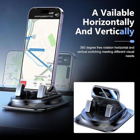 Car Dashboard Phone Holder, 360 Degrees Rotation Cell Phone Mount, Non-Slip Anti-Shake One-Handed Removal Placement Navigation Bracket, Universal for Most Cars (Black) in Kuwait