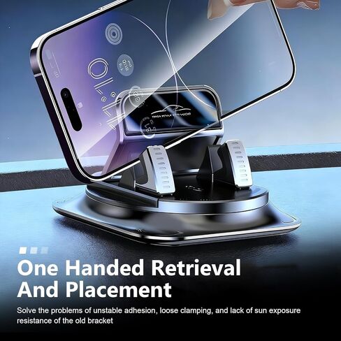 Car Dashboard Phone Holder, 360 Degrees Rotation Cell Phone Mount, Non-Slip Anti-Shake One-Handed Removal Placement Navigation Bracket, Universal for Most Cars (Black) in Kuwait