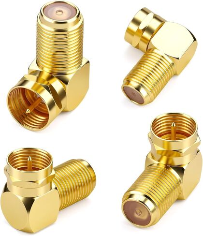 4Pcs 90 Degree Cable Coax Connector Right Angle Coax Adapter F Coaxial Connector 90 Angled Coax-Cable RG6 Coaxial Adapter Wall Plate Connectors, Gold in Kuwait