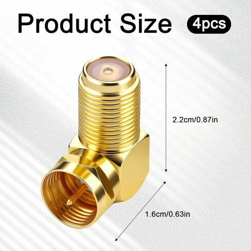 4Pcs 90 Degree Cable Coax Connector Right Angle Coax Adapter F Coaxial Connector 90 Angled Coax-Cable RG6 Coaxial Adapter Wall Plate Connectors, Gold in Kuwait