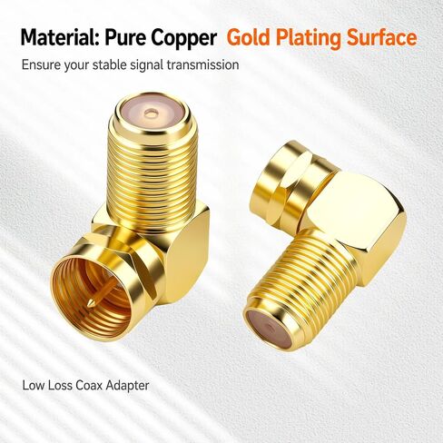 4Pcs 90 Degree Cable Coax Connector Right Angle Coax Adapter F Coaxial Connector 90 Angled Coax-Cable RG6 Coaxial Adapter Wall Plate Connectors, Gold in Kuwait
