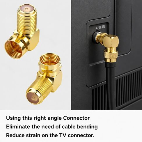 4Pcs 90 Degree Cable Coax Connector Right Angle Coax Adapter F Coaxial Connector 90 Angled Coax-Cable RG6 Coaxial Adapter Wall Plate Connectors, Gold in Kuwait