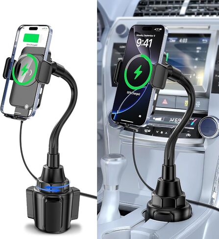 Cup Holder Phone Holder, 15W Wireless Car Charger Holder Fast Charging in Saudi Arabia