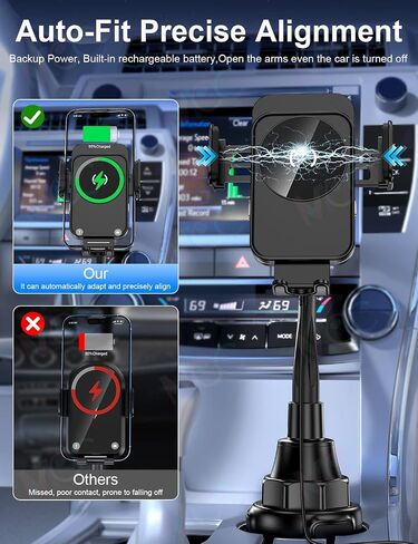 Cup Holder Phone Holder, 15W Wireless Car Charger Holder Fast Charging in Saudi Arabia