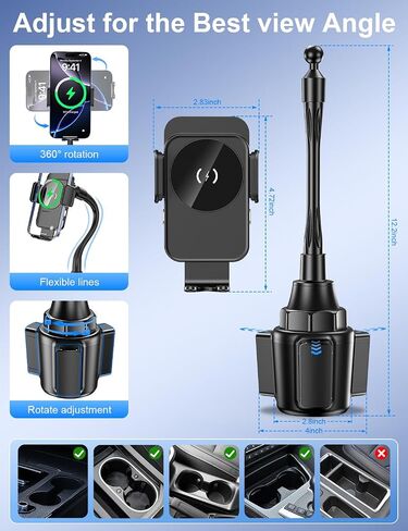 Cup Holder Phone Holder, 15W Wireless Car Charger Holder Fast Charging in Saudi Arabia